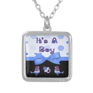 It's A Boy Baby Shower Blue & Purple Bling Personalized Necklace
