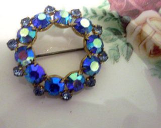 vintage 1950s blue rainbow stoned brooch by once upon a tea cup