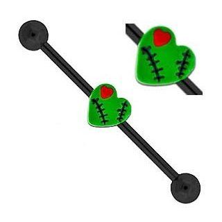 Green & Red & Black Zombie stitched heart Halloween horror lovers Black Industrial Barbell body jewelry piercing ring Earring 32mm & 35mm & 38mm 14g 14 gauge Jewelry