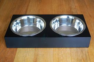 double black wooden dog / cat bowls & stand by furnitoys