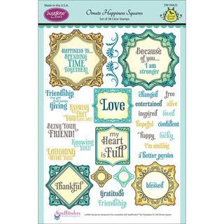 JustRite Stampers 6x8in Clear Stamp Set Ornate Happiness Squares 38pc Just Rite Clear & Cling Stamps