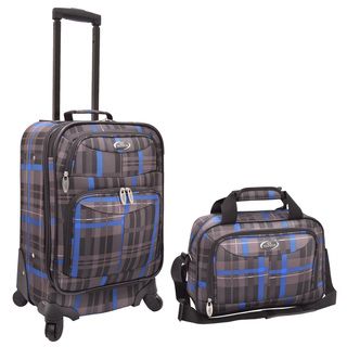 U.S. Traveler Grey/ Blue Plaid 2 piece Expandable Carry On Spinner Luggage Set US Traveler Two piece Sets