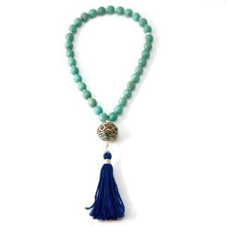 33 Magnesite Muslim Prayer Beads with Nepalese Bead and Blue Tassel Jewelry