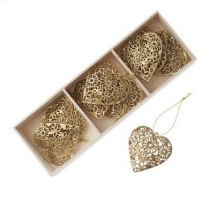 gold christmas heart decorations set of nine by the contemporary home