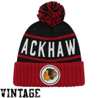 Chicago Blackhawks Vintage High 5 Cuffed Knit Beanie   Black/Red