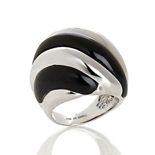 Technibond® Platinum Plated Ribbed Black Agate Dome Ring