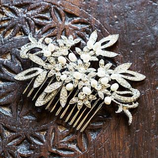 bella crystal and freshwater pearl hair comb by anusha