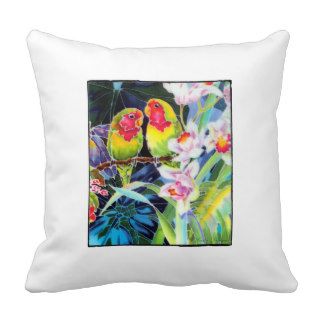 Lovebirds Parakeet & Orchids Pillow