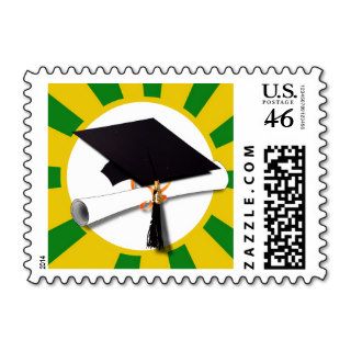 Graduation Cap w/Diploma (1)   Gold &  Green Stamp