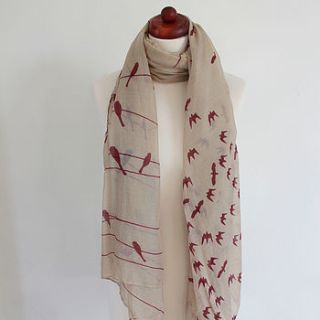 birds on a wire printed scarf by house interiors & gifts
