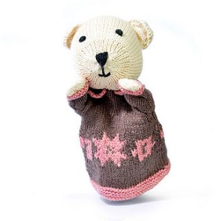 hand knitted organic cotton polar bear puppet by chunkichilli