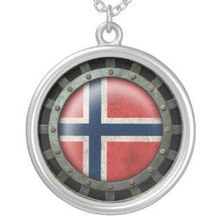 Industrial Steel Norwegian Flag Disc Graphic Pendant