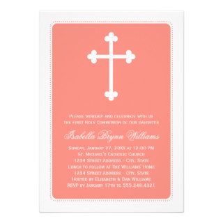 First Holy Communion Invitation  Coral Pink Cross Cards
