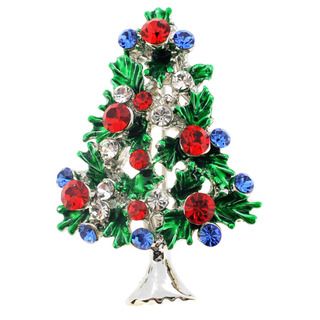 Silvertone Multi colored Crystal Christmas Tree Brooch Brooches & Pins