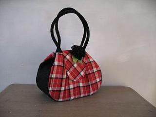 audrey handbag black with red tartan wool by hope and benson