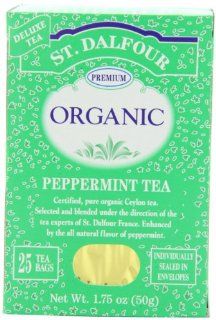 ST. DALFOUR Organic Tea, Tea Bags, Peppermint, 25 Count 1.75 Ounce Bags (Pack of 6)  Black Teas  Grocery & Gourmet Food