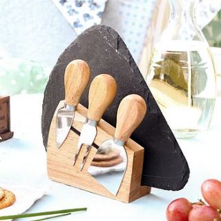 alfresco slate cheese board and cheese knives gift set by dibor