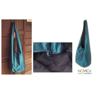 Silk and Cotton 'Sky Season' Medium Sling Handbag (Thailand) Novica Shoulder Bags