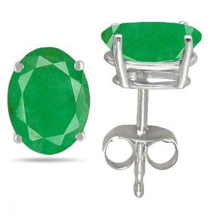 1.32Ct Oval Emerald Earrings in Sterling Silver Stud Earrings Jewelry