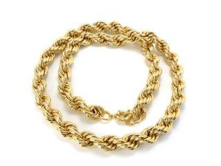 Heavy Plated Gold Hollow 30 Inch Rope Chain 14mm Necklace Jewelry