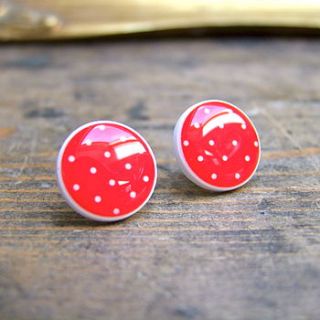 red and white polka dot earrings by home & glory