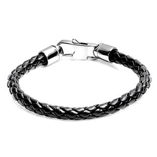 Men's Black Leather and Stainless Steel Braided Bracelet West Coast Jewelry Men's Bracelets