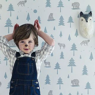 into the wild nursery wallpaper grey/green by nubie modern kids boutique