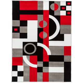 Hand carved Contemporary Geometric Shapes Black/ Red Area Rug (7'10 x 9'10) 7x9   10x14 Rugs