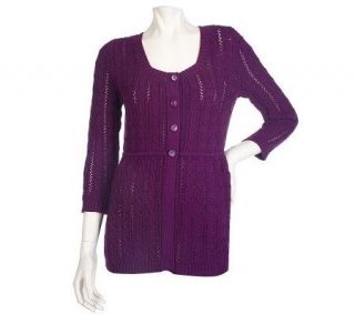 Susan Graver Cotton Crochet Cable Knit 3/4 Sleeve Sweater —