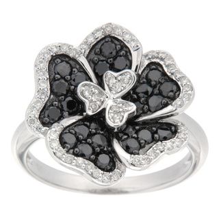 D'sire Sterling Silver 1ct TDW Black and White Flower Diamond Ring (I, SI1 SI2) D'sire Diamond Rings