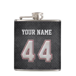 Number 44 Baseball Stitches with Black Metal Look Hip Flasks