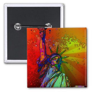 Psychedelic NYC Rainbow Color Statue of Liberty 1R Buttons