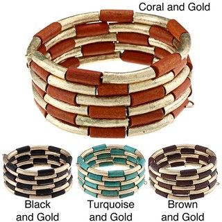 Celeste Goldtone Wood Spiral Cuff Bracelet Celeste Fashion Bracelets