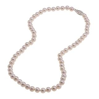 Sterling Silver White Akoya Pearl High Luster 16 inch Necklace (5.5 6 mm) DaVonna Children's Necklaces