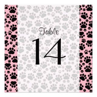 Table Numbers Dog Paws Paw prints Pink, Black Personalized Invitation