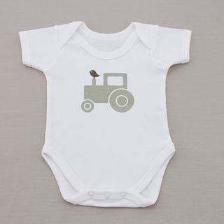organic tractor print baby bodysuit by molly & monty