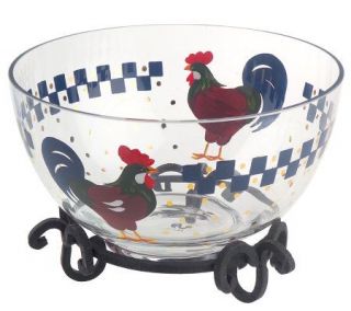 Lenox Handpainted Rooster Bowl w/ Wrought Iron Stand —