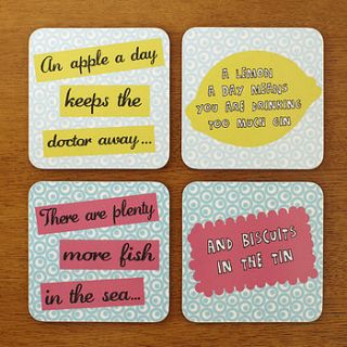 set of two 'old wives new wives' coasters by catherine colebrook