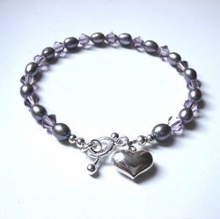 love heart pearl and swarovski bracelet by jo and jack jewellery
