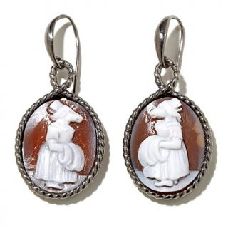 AMEDEO NYC® Couture Collection 25mm Sardonyx Shell "Wolf" Cameo Drop Earrin