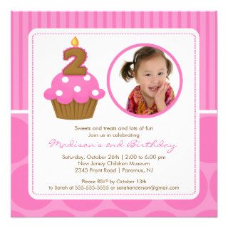 Cupcake Birthday Invitation 2nd Birthday Pink
