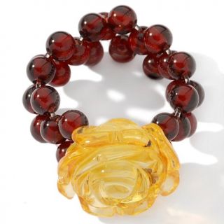 Age of Amber Carved Rose Amber Stretch Ring