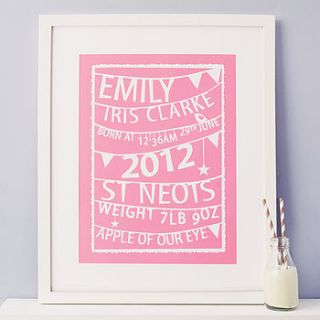 personalised bunting birth print by modo creative