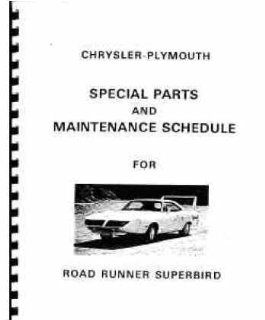 1970 ROADRUNNER SUPERBIRD Parts Numbers Service Book 