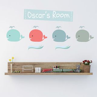 personalised pastel whale wall stickers by parkins interiors