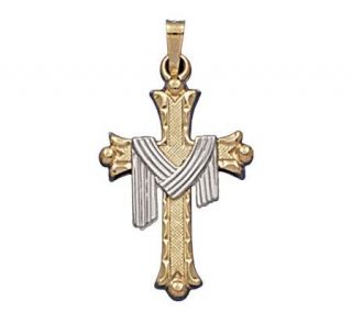 14K Florentine Cross Pendant with White GoldDraped Shroud —