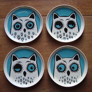 owl plate box of four by hannah turner ceramics