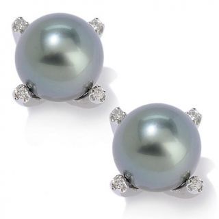 9 10mm Cultured Tahitian Pearl and Diamond 14K White Gold Stud Earrings