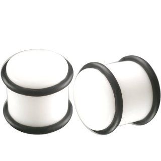 1/2" inch (12mm)   White Acrylic Ear Large Gauge Plugs Earlets with Double Black O rings ACFC   Ear stretched Stretching Expanders Stretchers   Pierced Body Piercing Jewelry   Sold as a Pair Jewelry