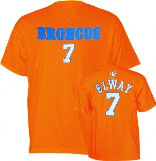 John Elway Orange Reebok Name and Number Denver Broncos T Shirt   Large  Novelty T Shirts  Sports & Outdoors